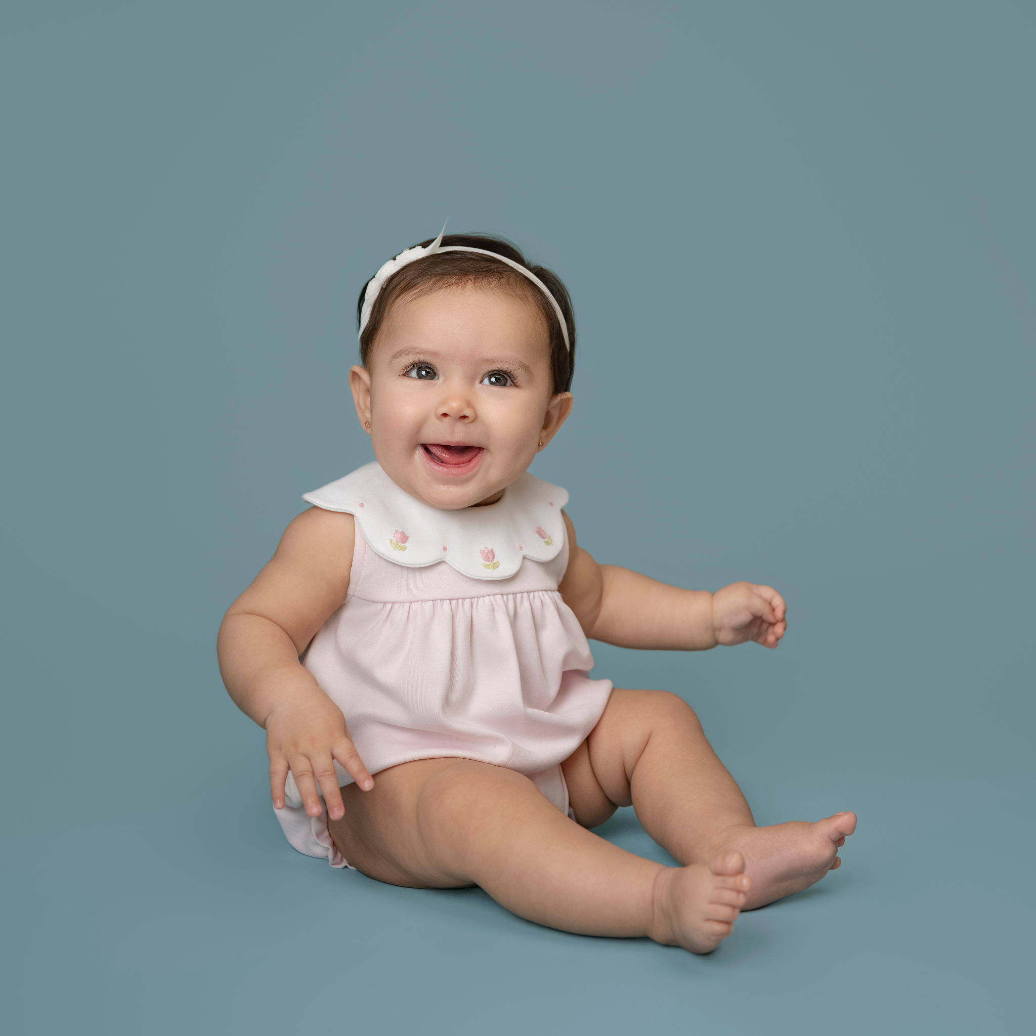 TULIPS PINK BIB BUBBLE WITH EMBROIDERY