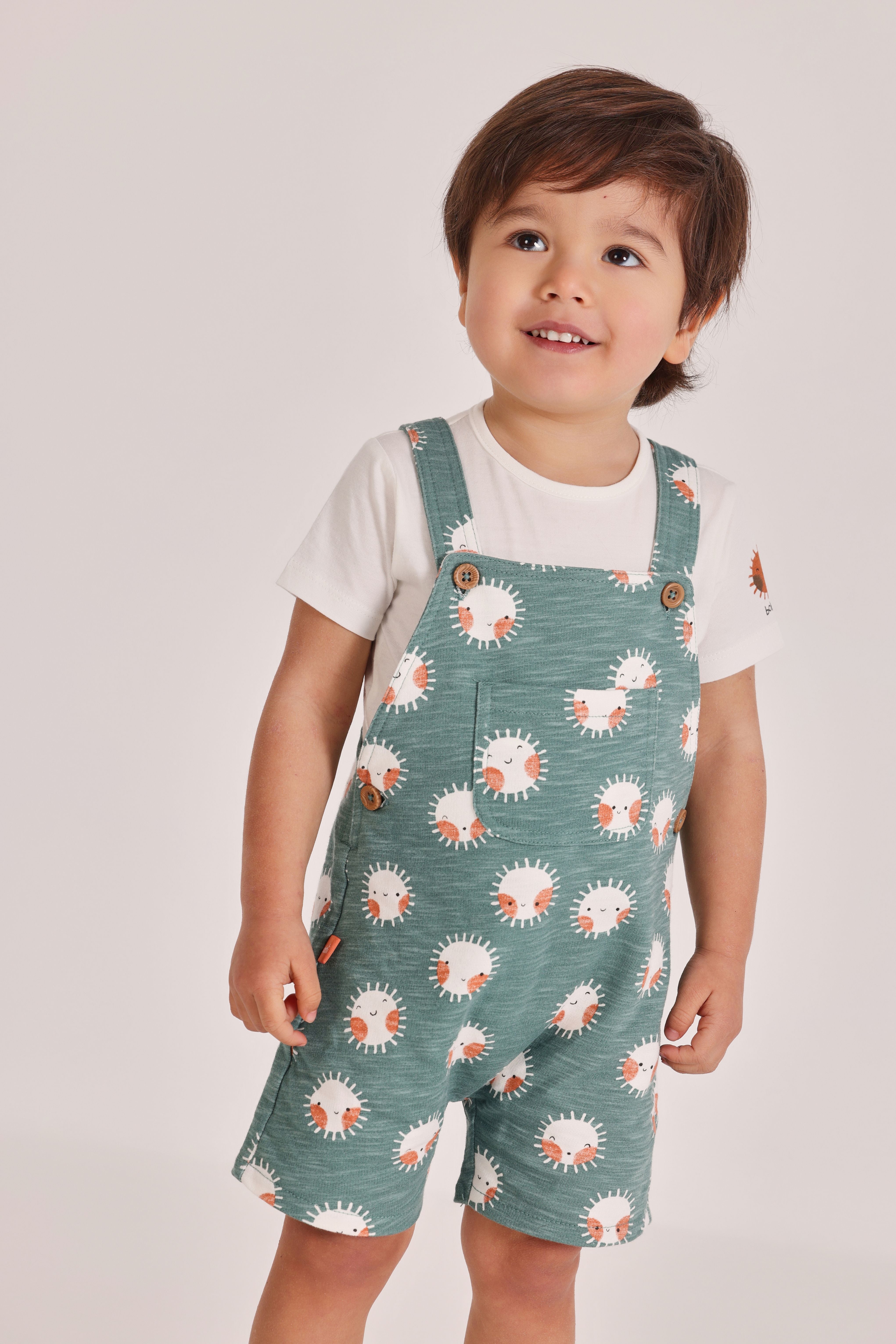 LITTLE SUNSHINE MINT DUNGAREE SET