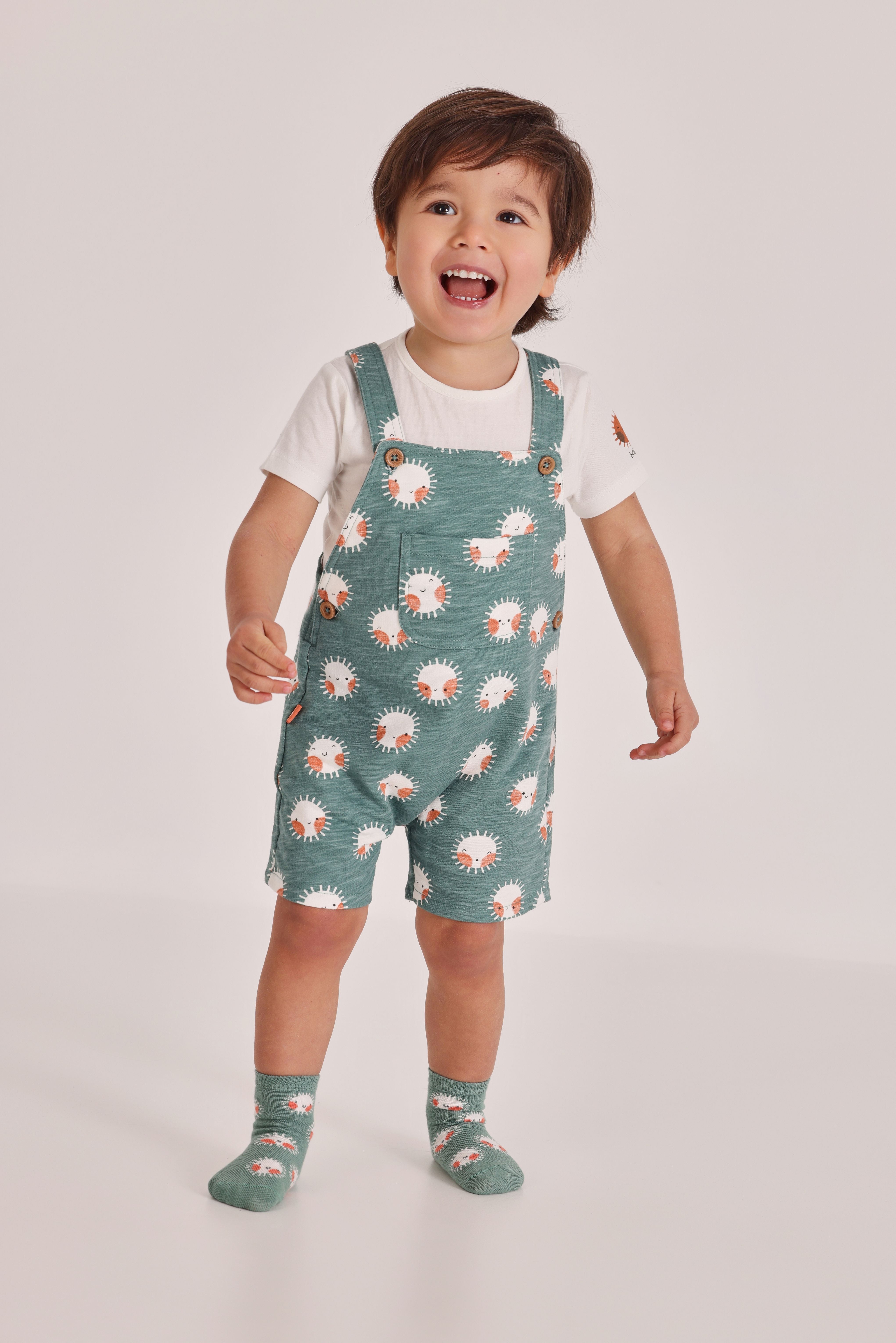 LITTLE SUNSHINE MINT DUNGAREE SET
