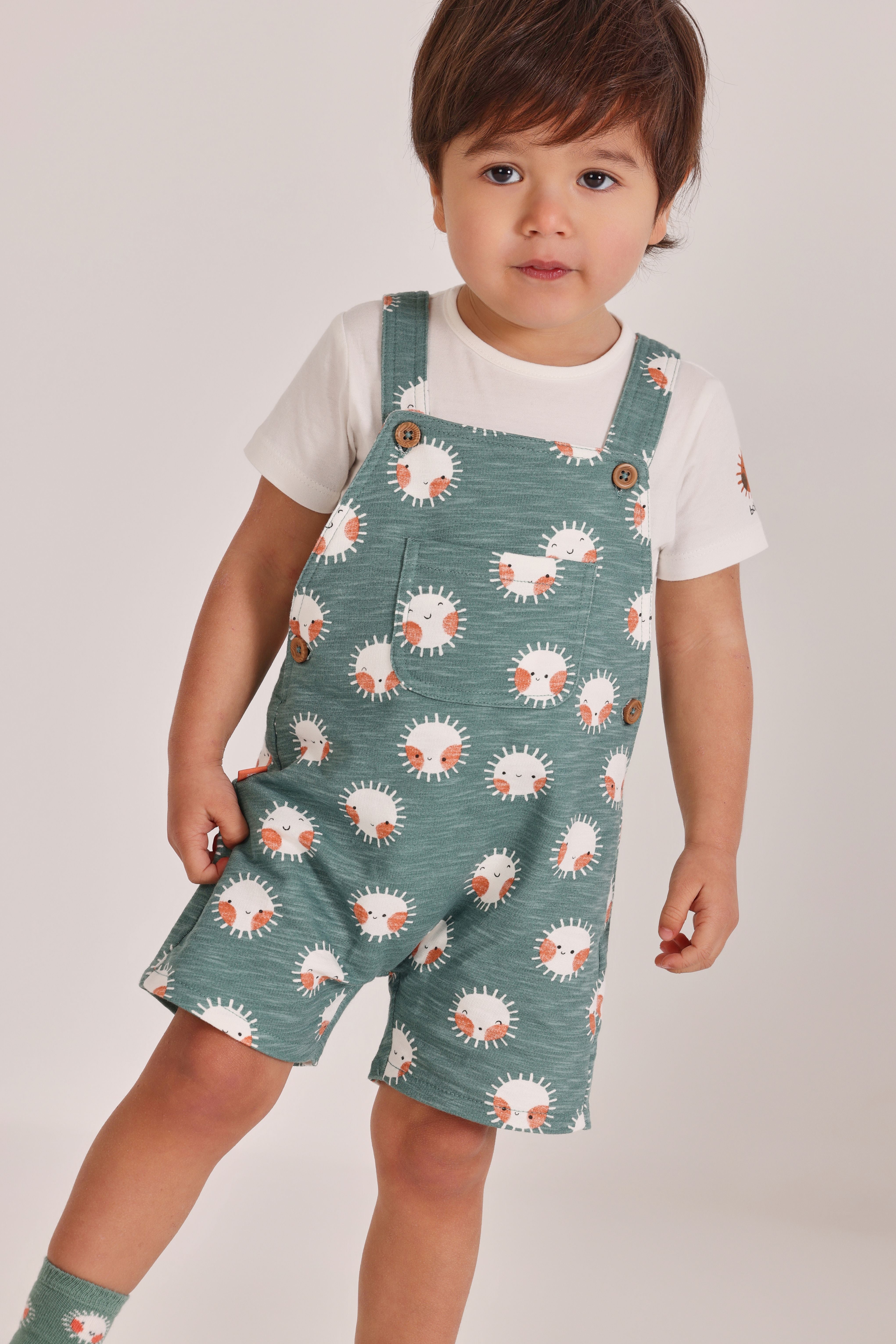 LITTLE SUNSHINE MINT DUNGAREE SET