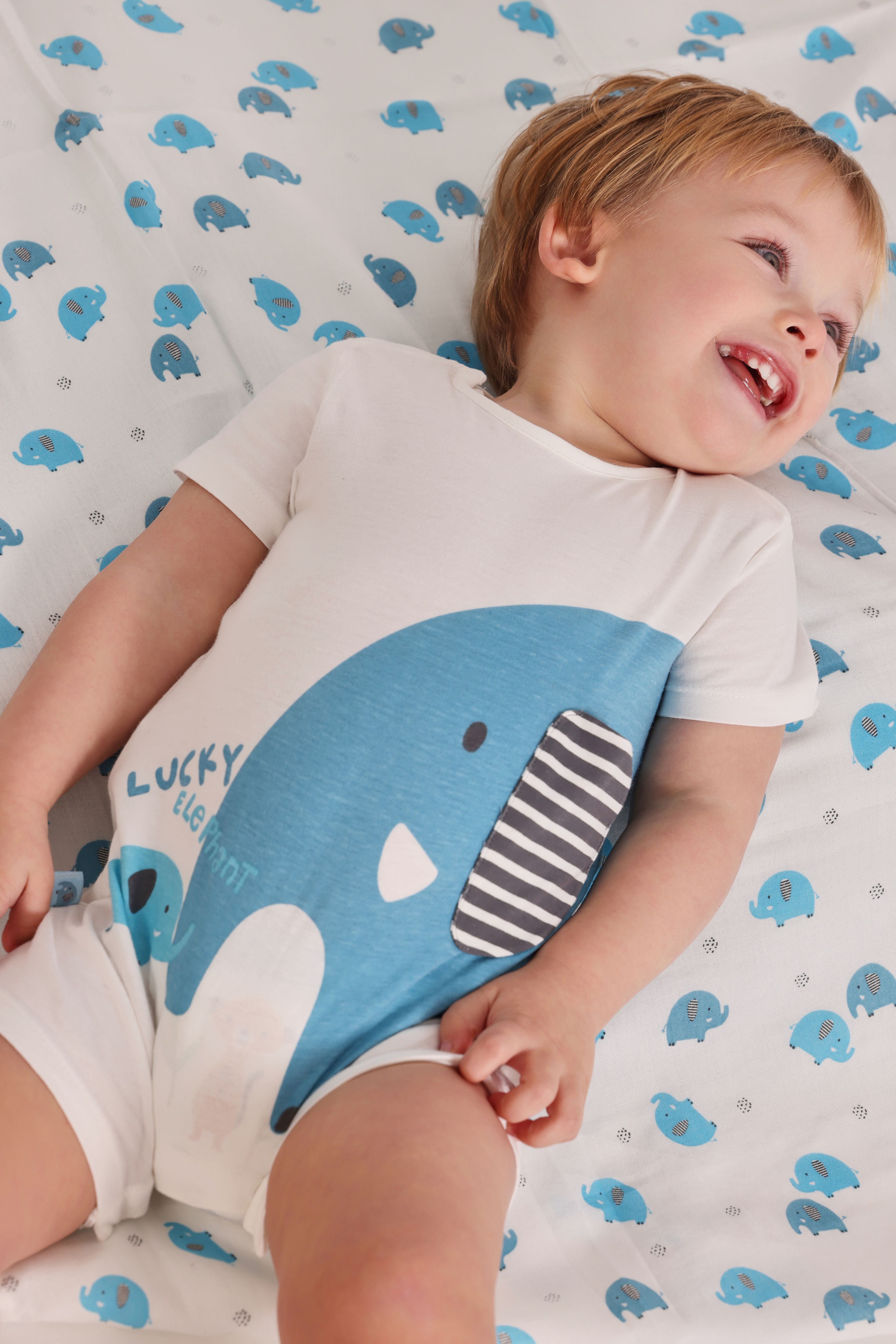 LUCKY ELEPHANT BLUE BABY ROMPER