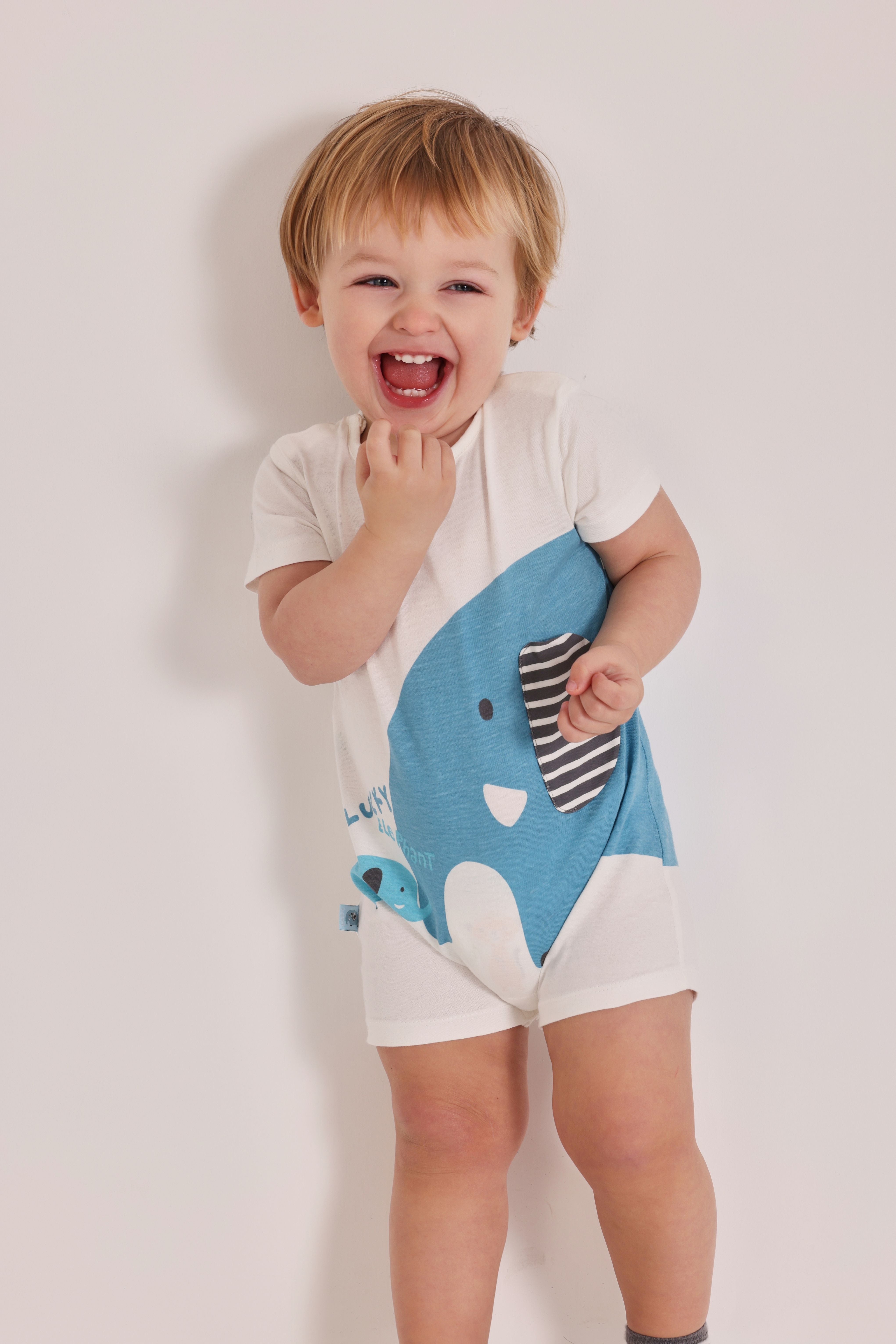 LUCKY ELEPHANT BLUE BABY ROMPER